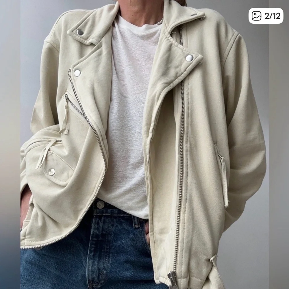 FREE PEOPLE *NWT*  Rebel Knit Soft Moto Jacket in Vanilla Crème Women’s Size XL - Picture 2 of 6